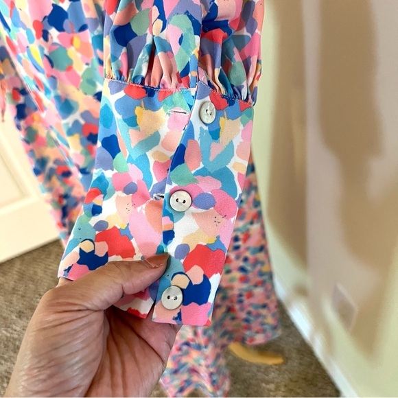 PALOMA BLUE Bronte Easter Colorful Midi Dress Boho front tie luxury women’s M - Picture 5 of 15